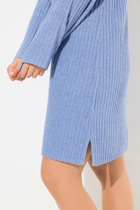 Strickkleid, A-Linie, Rippstrick, Troyerkragen, Langarm
