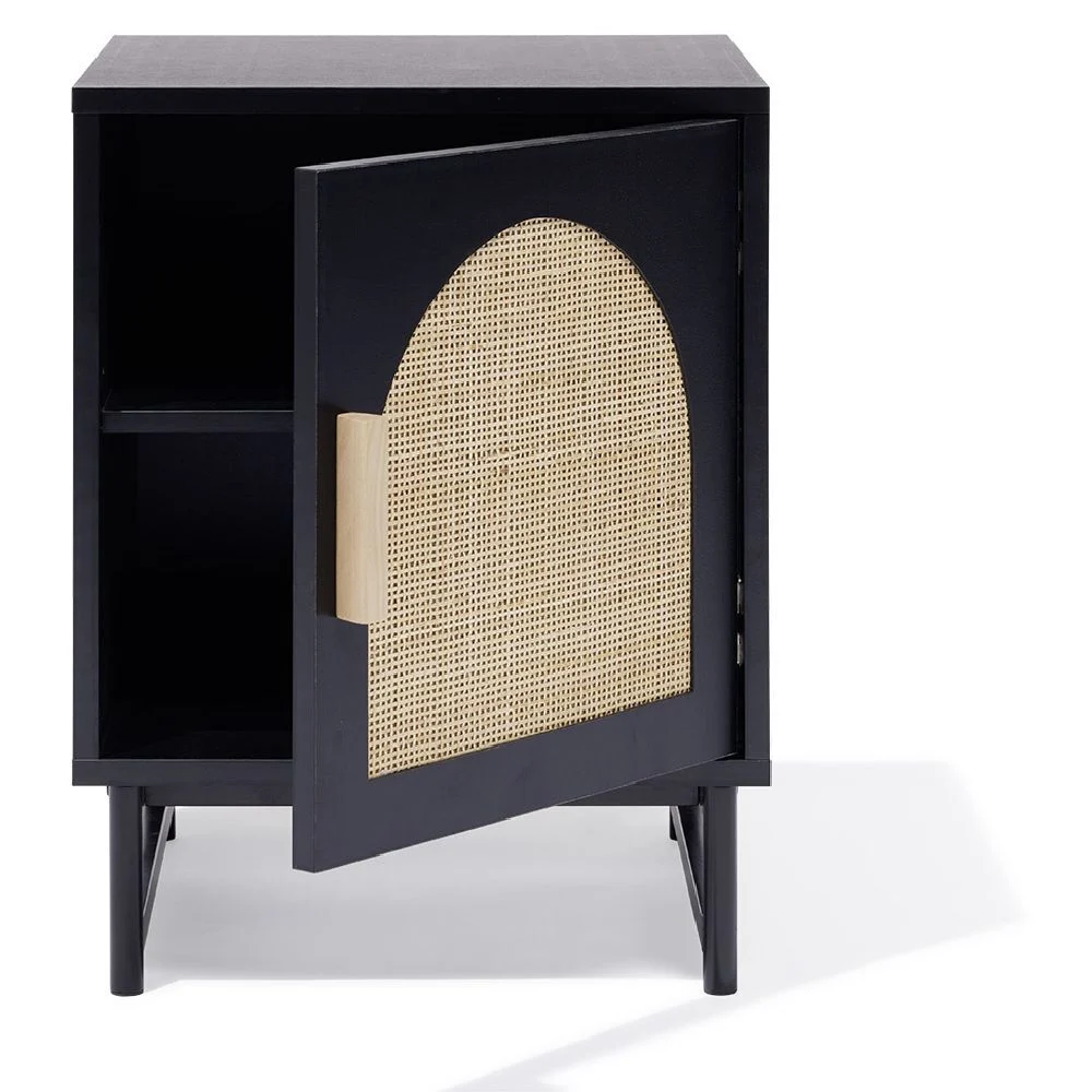 Chevet Fuji noir cannage naturel - L40xP38xH52 cm