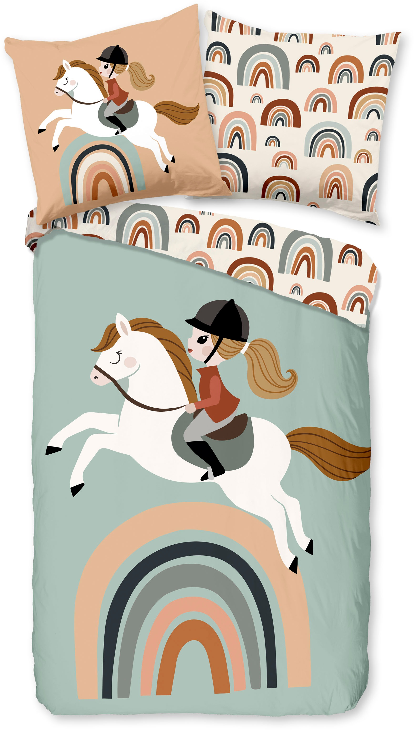 good morning Kinderbettwäsche »Destin« 2 Stk. tlg. Baumwolle, 135x200, Reissverschluss, Wendeoptik, Kind, Mädchen, Pferd