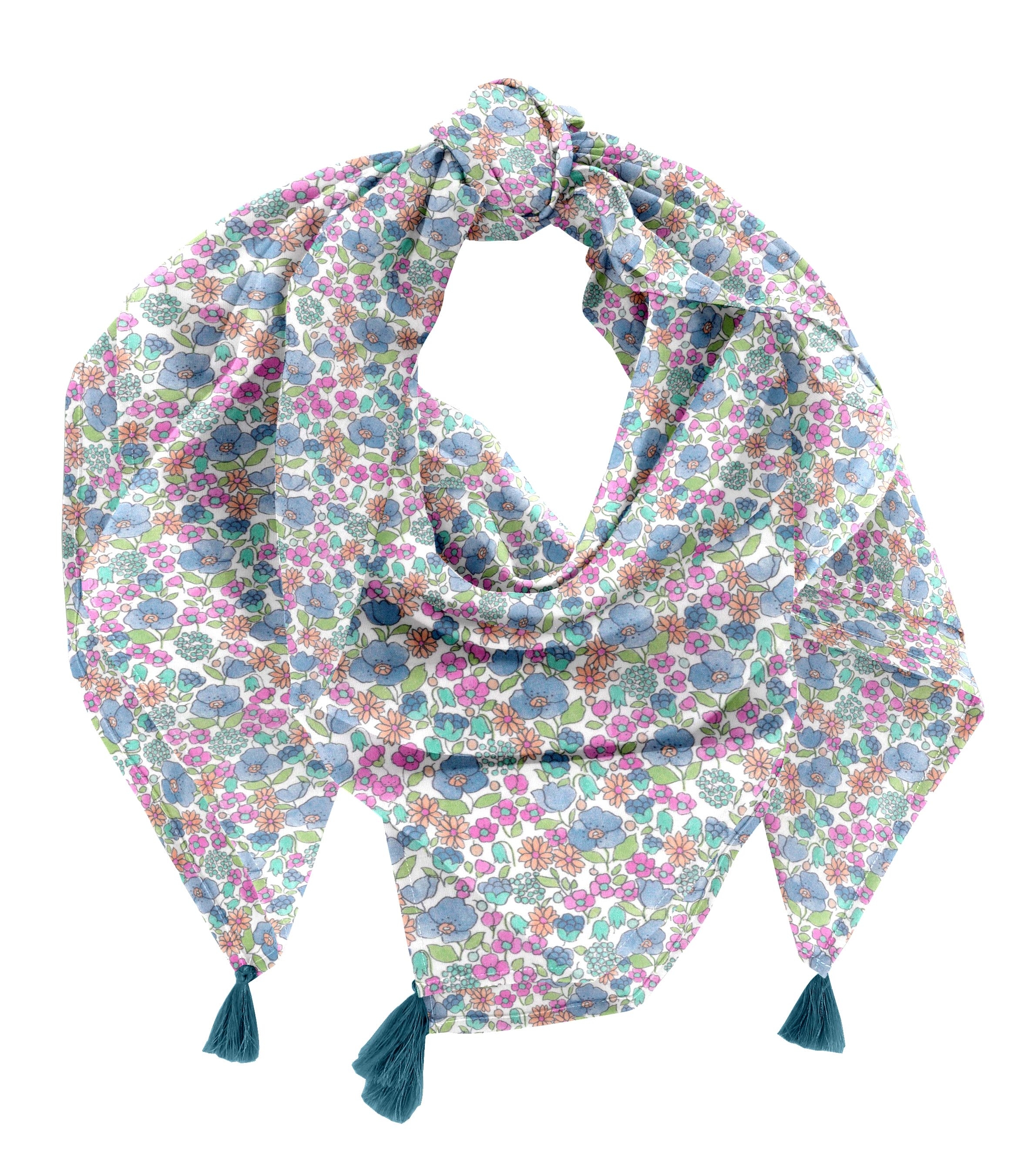Foulard Pompon Pastel Fleuri
