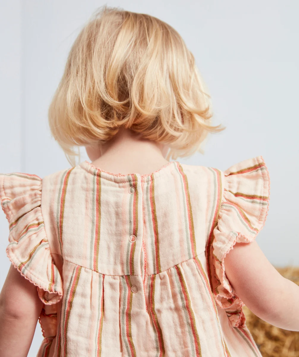 BLOUSE BÉBÉ FILLE EN COTON ROSE AVEC RAYURES COLORÉES