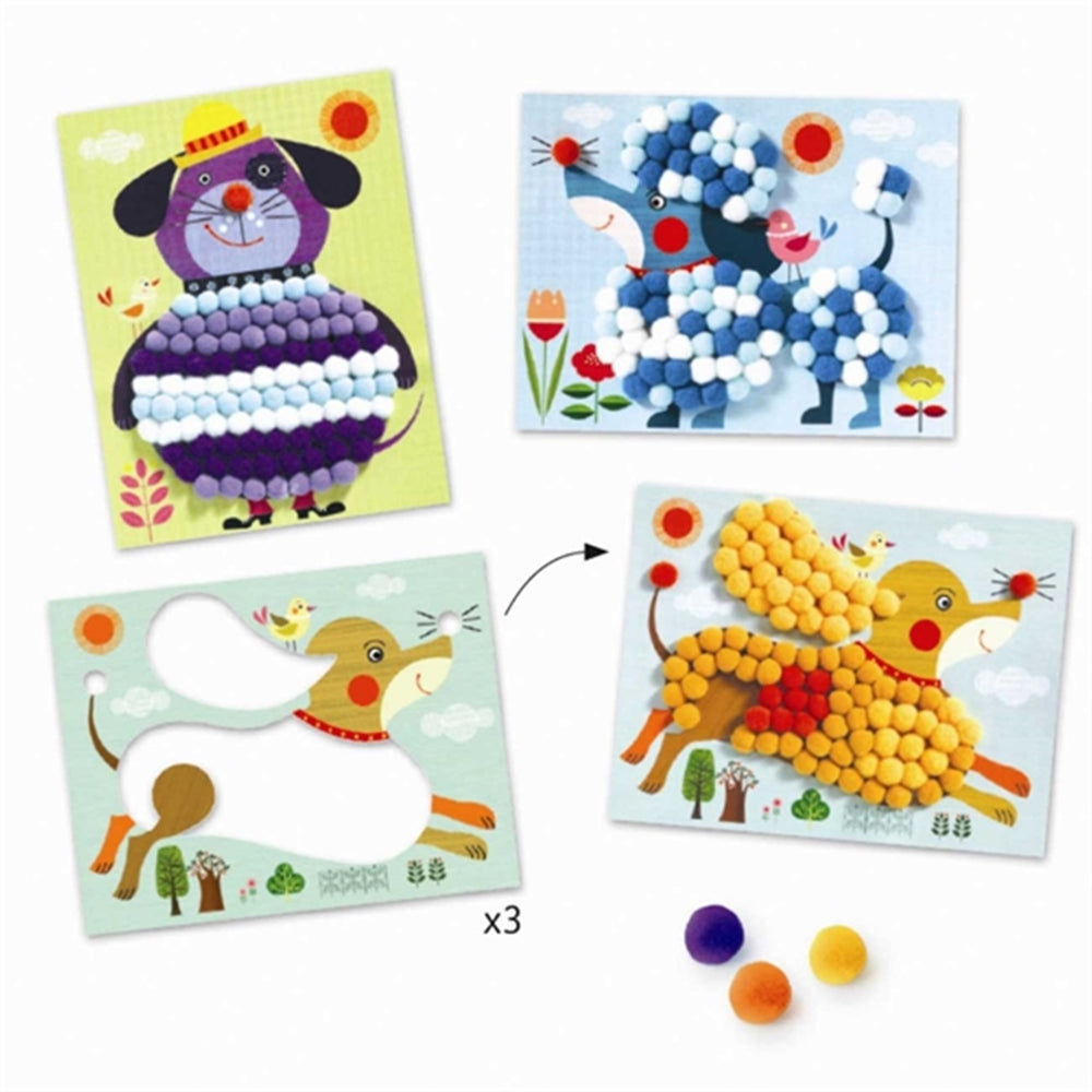 Køb Djeco Kreativ Collage Pompom Hunde