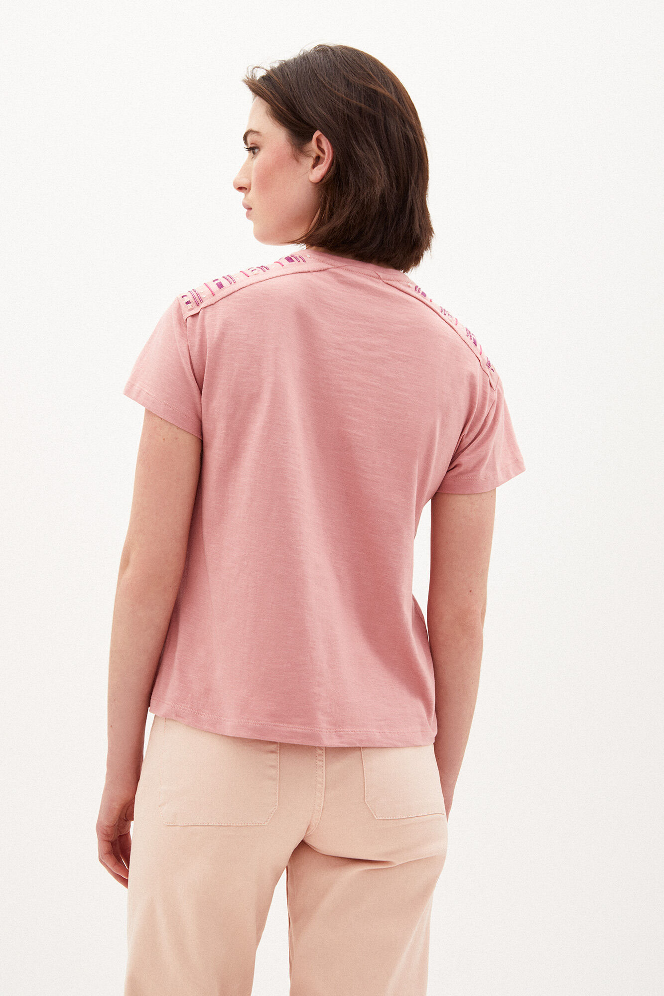 Camiseta Cindy de algodão bordada - Rosa