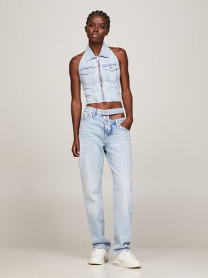 Calça jeans Julie de cintura ultra alta, reta e com recortes.