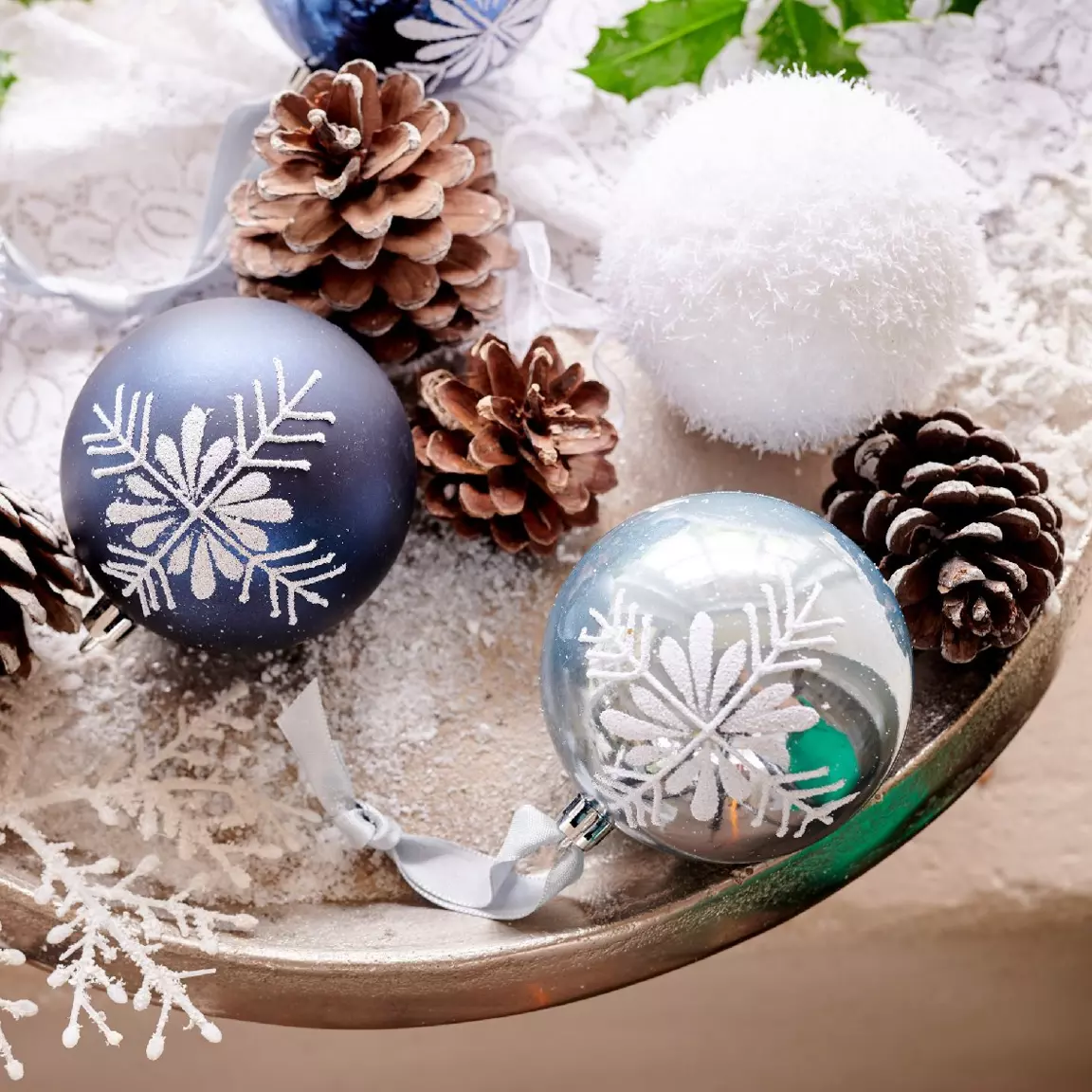 Lot de 12 boules de Noël (D80 mm) Organa Blanc
