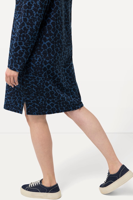 Sweatkleid, Hoodie, Leomuster, offenkantig, Langarm