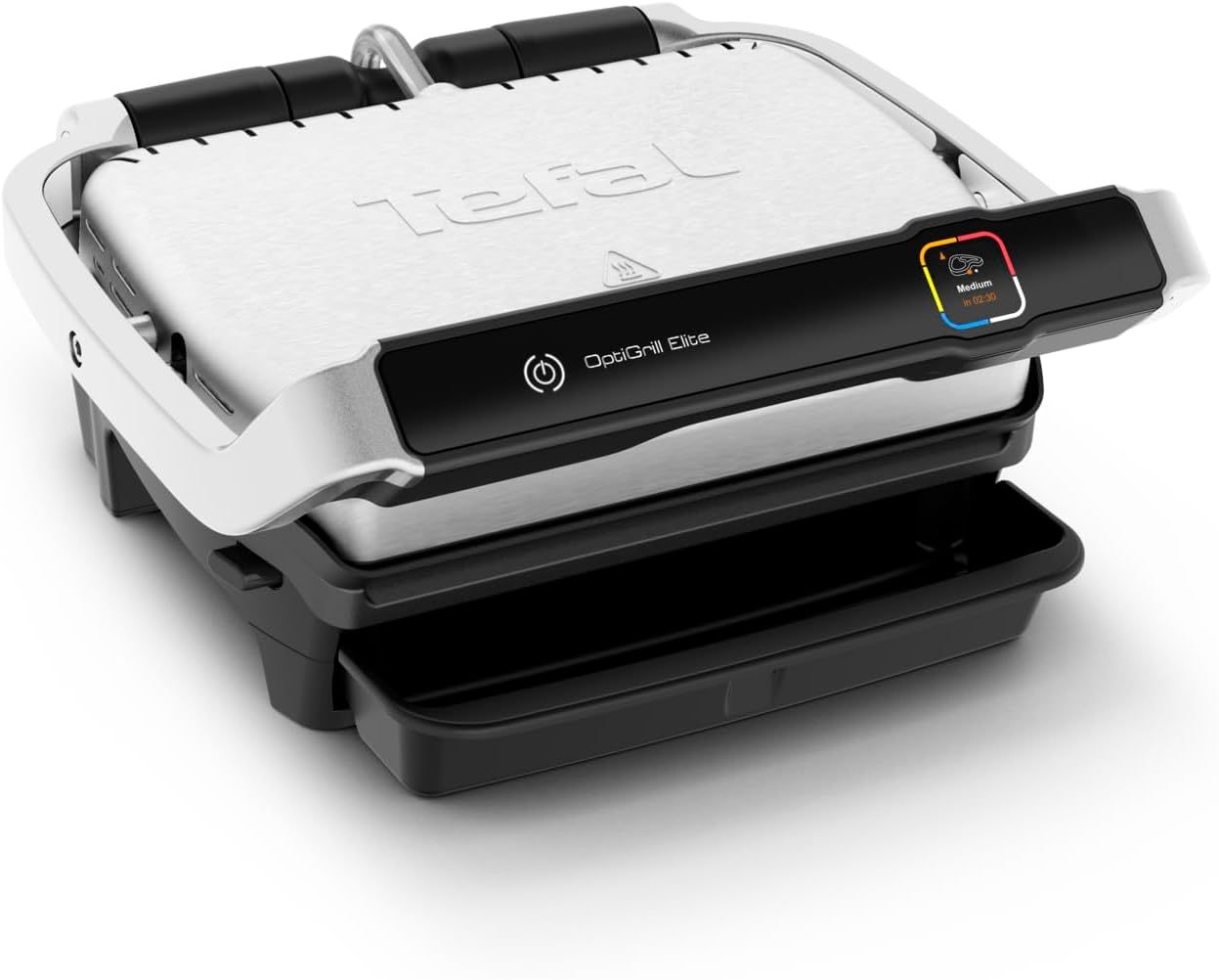 Tefal OptiGrill Elite Kontaktgrill, 12 Programme, Digitales Display mit Garstufenanzeige, Abnehmbare Platten, Elektrogrill, Edelstahl, GC750D16