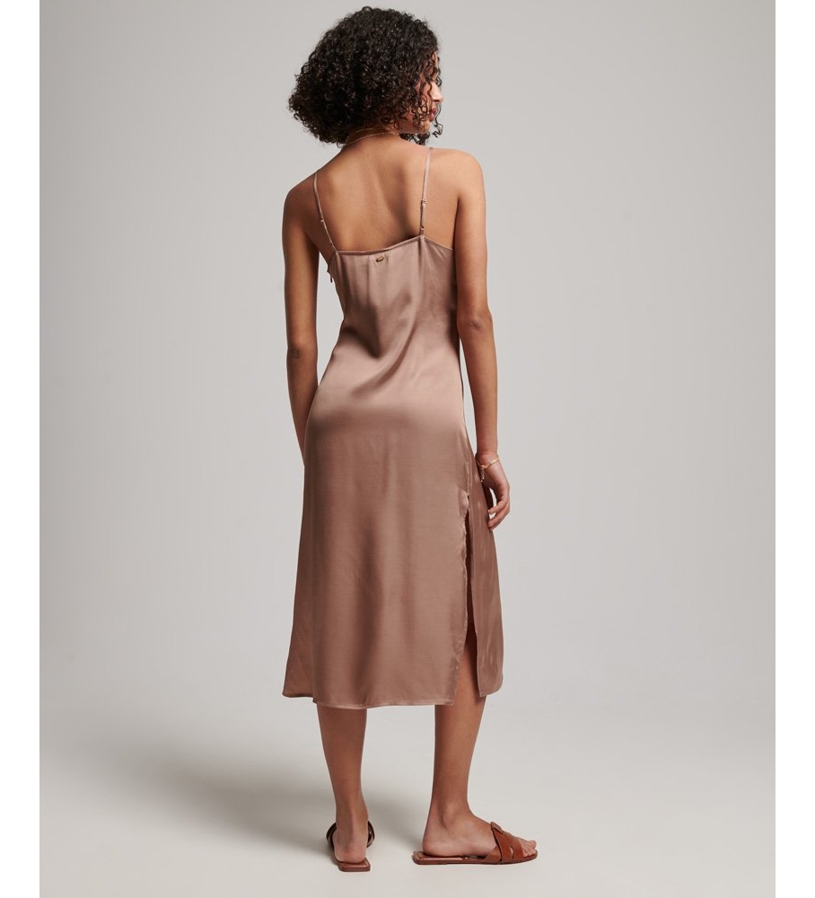 Vestido midi marrom acetinado com alças da Superdry