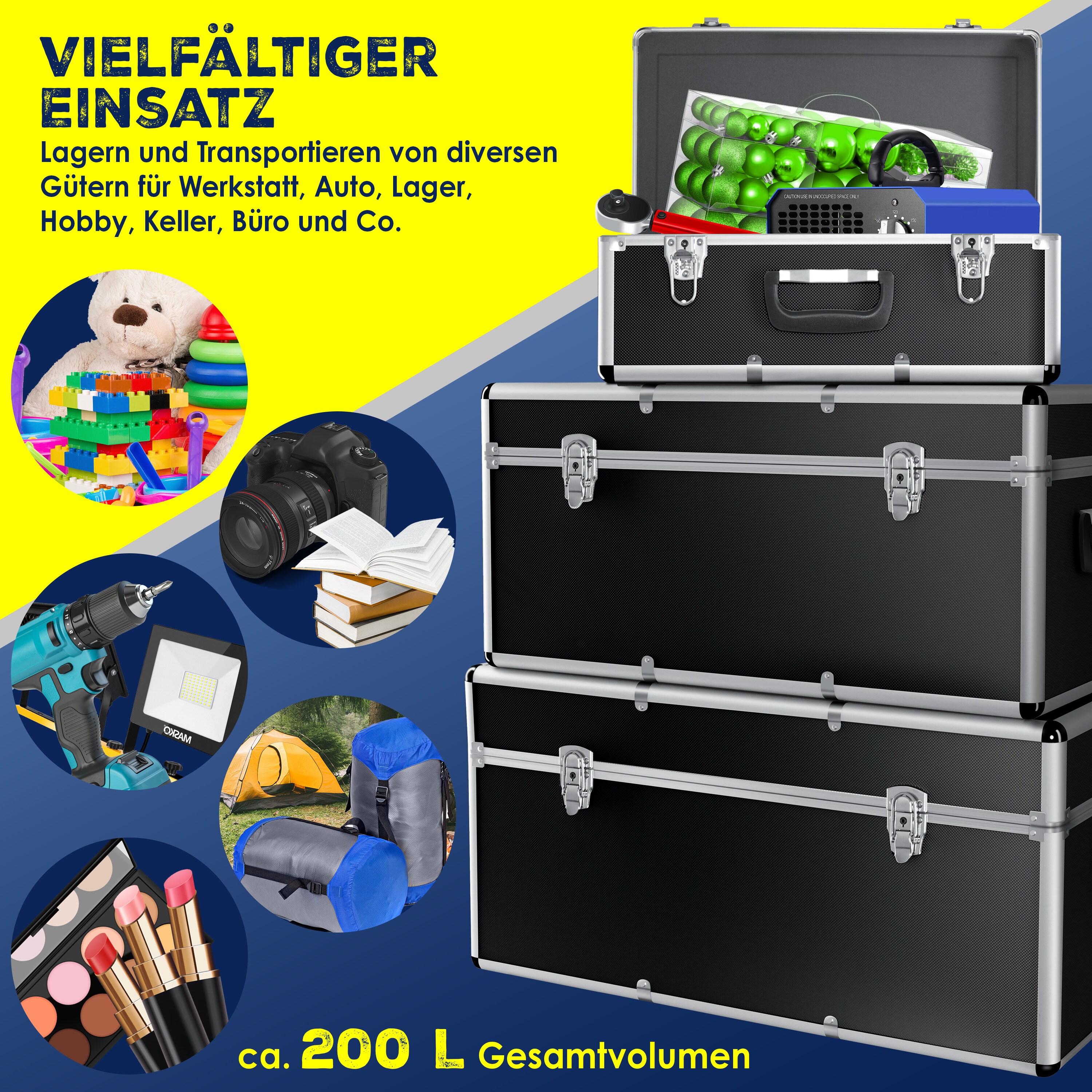 Masko® 3er SET Alu Boxen Alubox Alukiste Transportbox Werkzeugkiste Lagerbox NEU