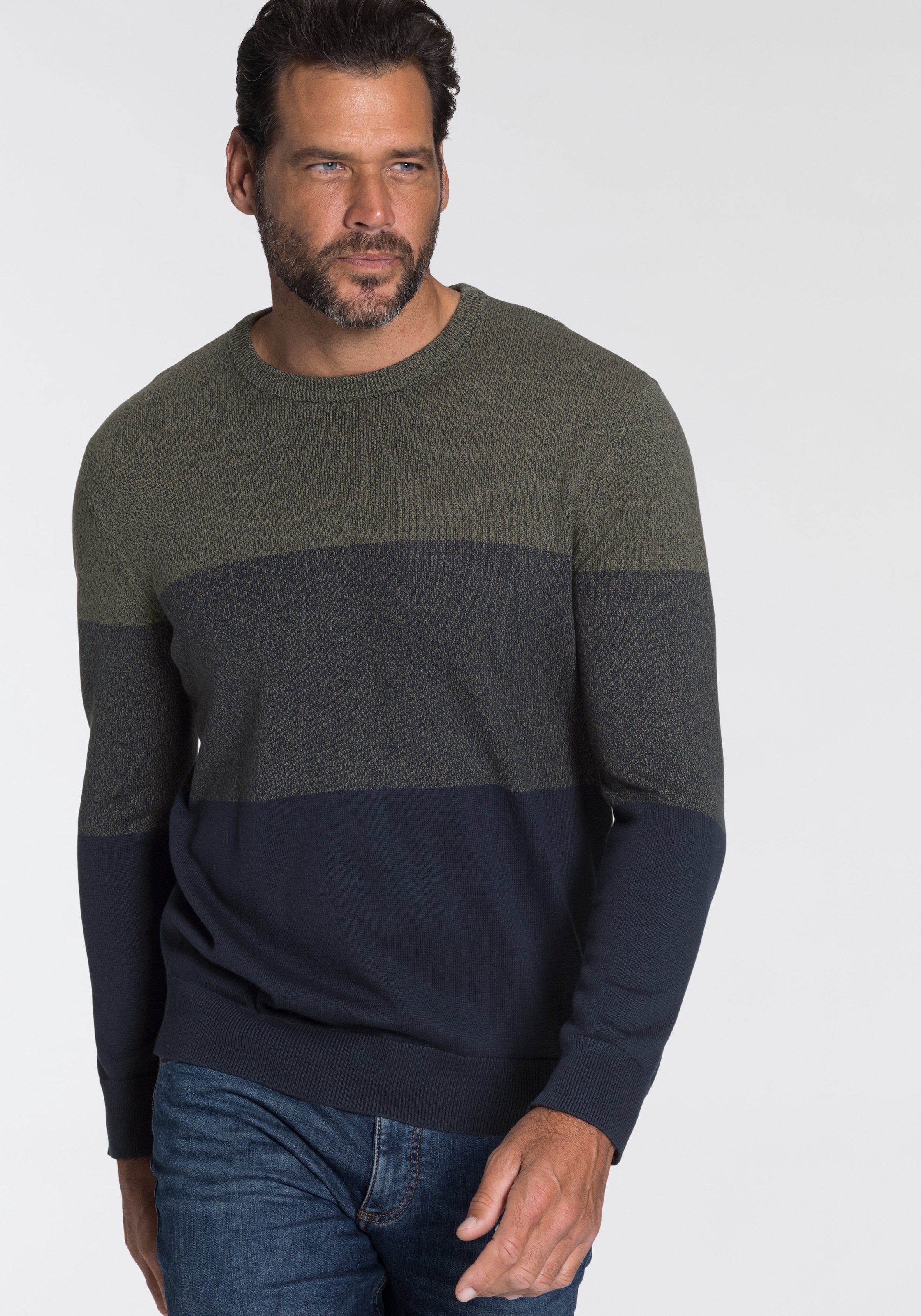 Man's World Rundhalspullover »Bis Grösse 5 XL«, mit Blockstreifen