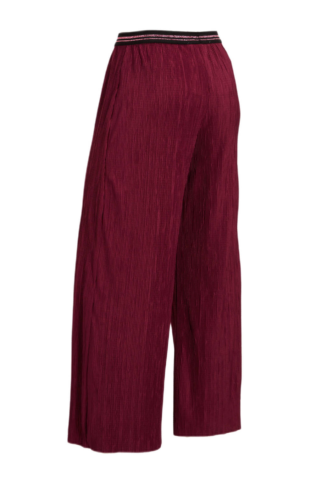 anytime plisse wide leg broek bordeauxrood