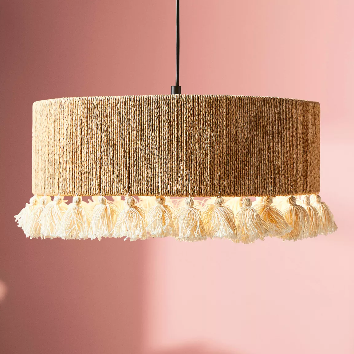 Suspension cercle à pompons et corde (D35 cm) Charlotte Naturel
