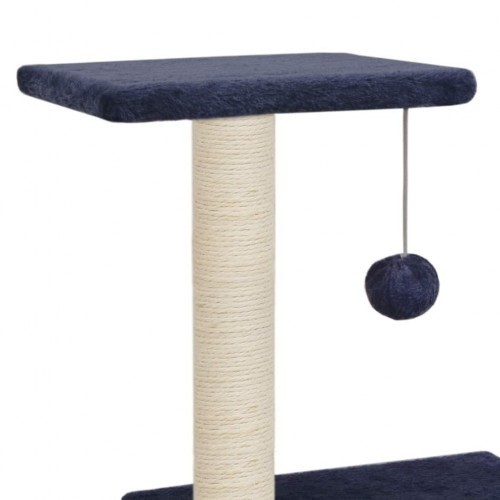 Arranhador azul para gatos com hastes de sisal.