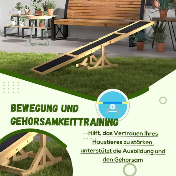 Hundevippe, hundeagility-vippe laget av tre, sklisikker hundeagilityrampe for hunder under 30 kg, for balanse, 180 x 30 x 30 cm gul