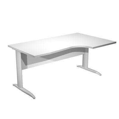 Bureau compact Trend - retour à droite avec pieds métal en L (sans pied de renfort) - L160 - plateau blanc - pied métal alu