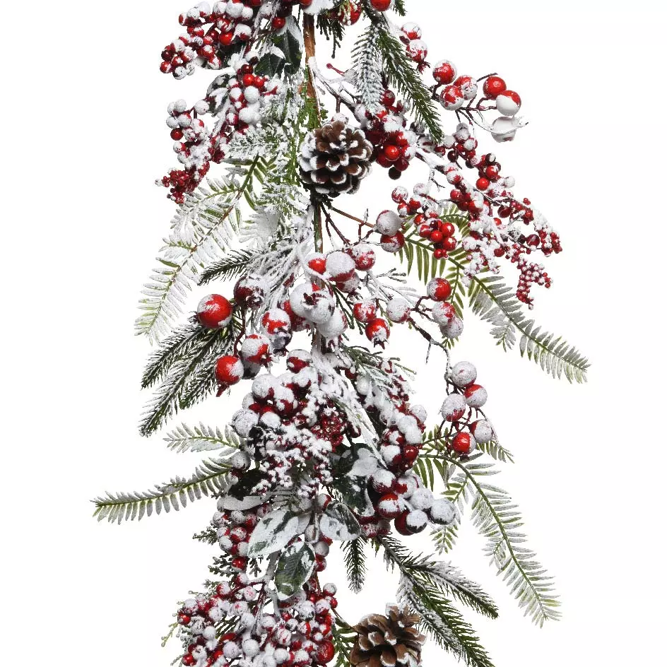 Guirlande de Noël (175 cm) garnie Baies givrées Rouge