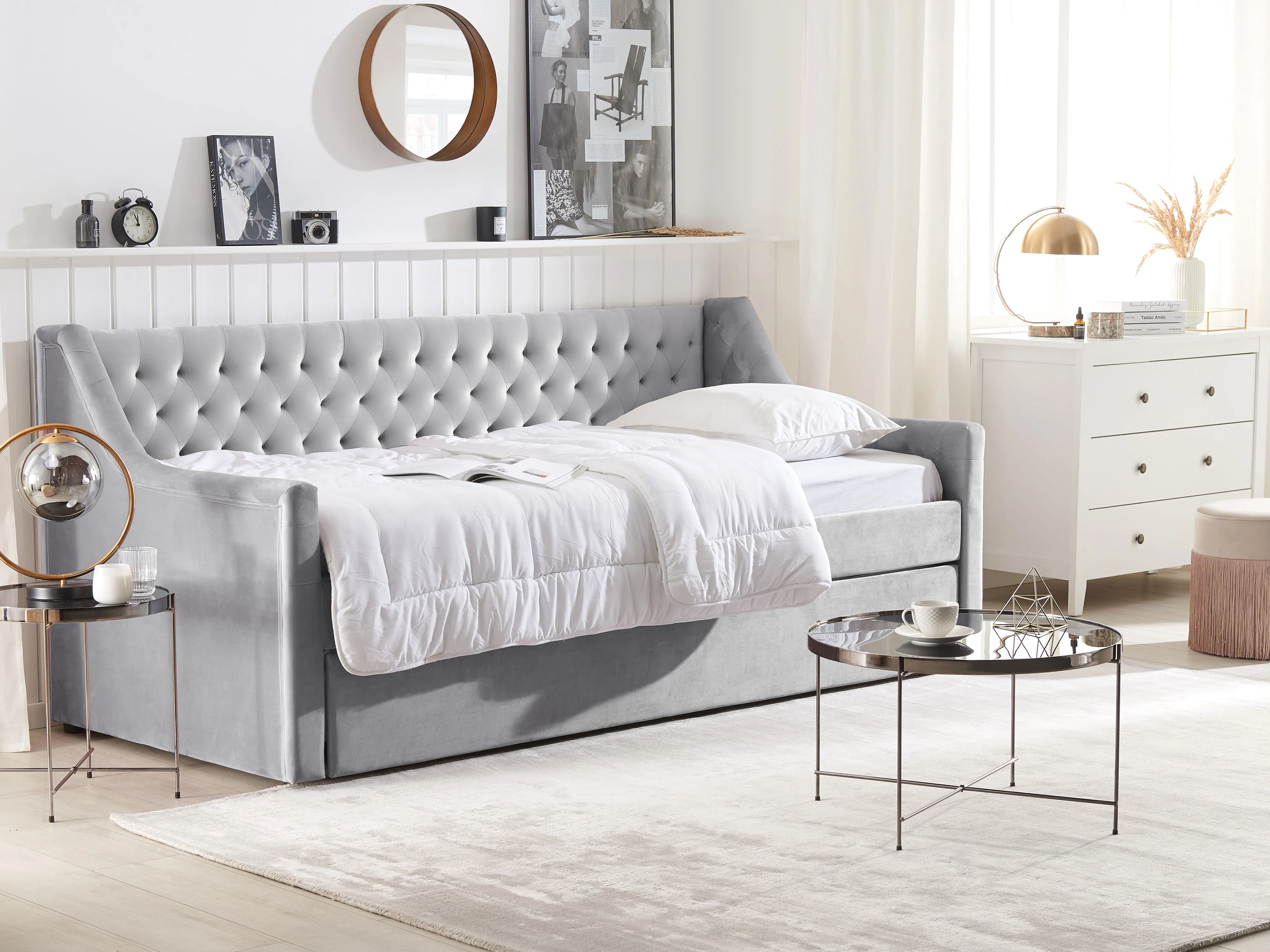 Onderschuifbed Fluweel MONTARGIS 90 x 200 cm Lichtgrijs