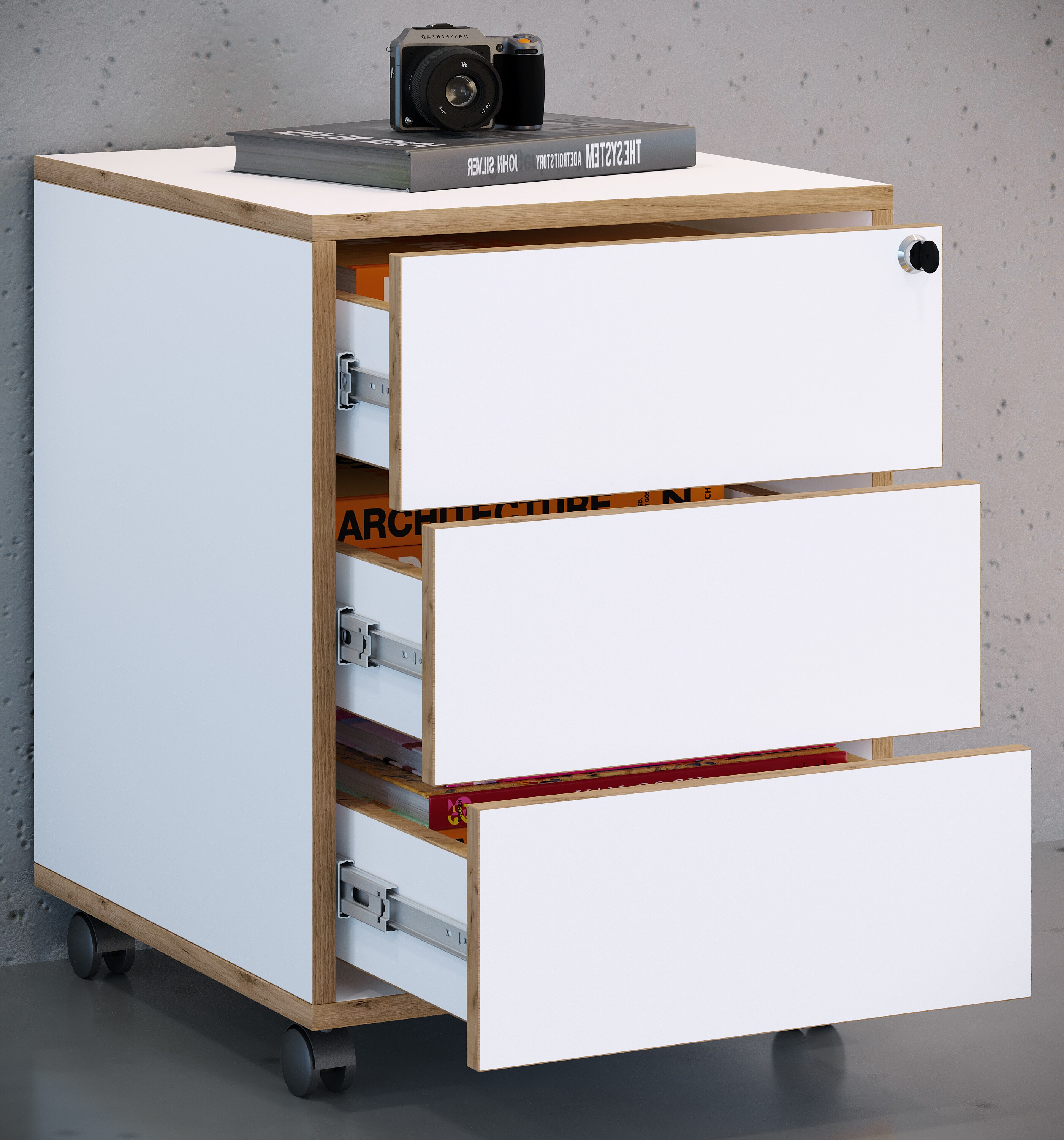 VCM Rollcontainer Beistellcontainer Bürocontainer Rollen rollbar Salia 3 Schublade Tiefe 45 cm
