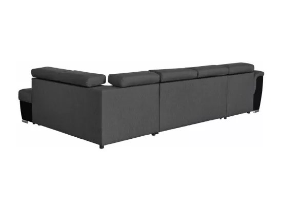 Canapé panoramique convertible avec 2 coffres Paola en tissu et simili - Gris/Noir - L320,5 x P188 x H76cm - Loungitude