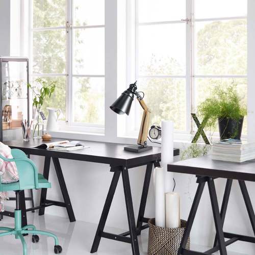 Tosel - Lámpara de escritorio redondo madera natural y antracita Beige
