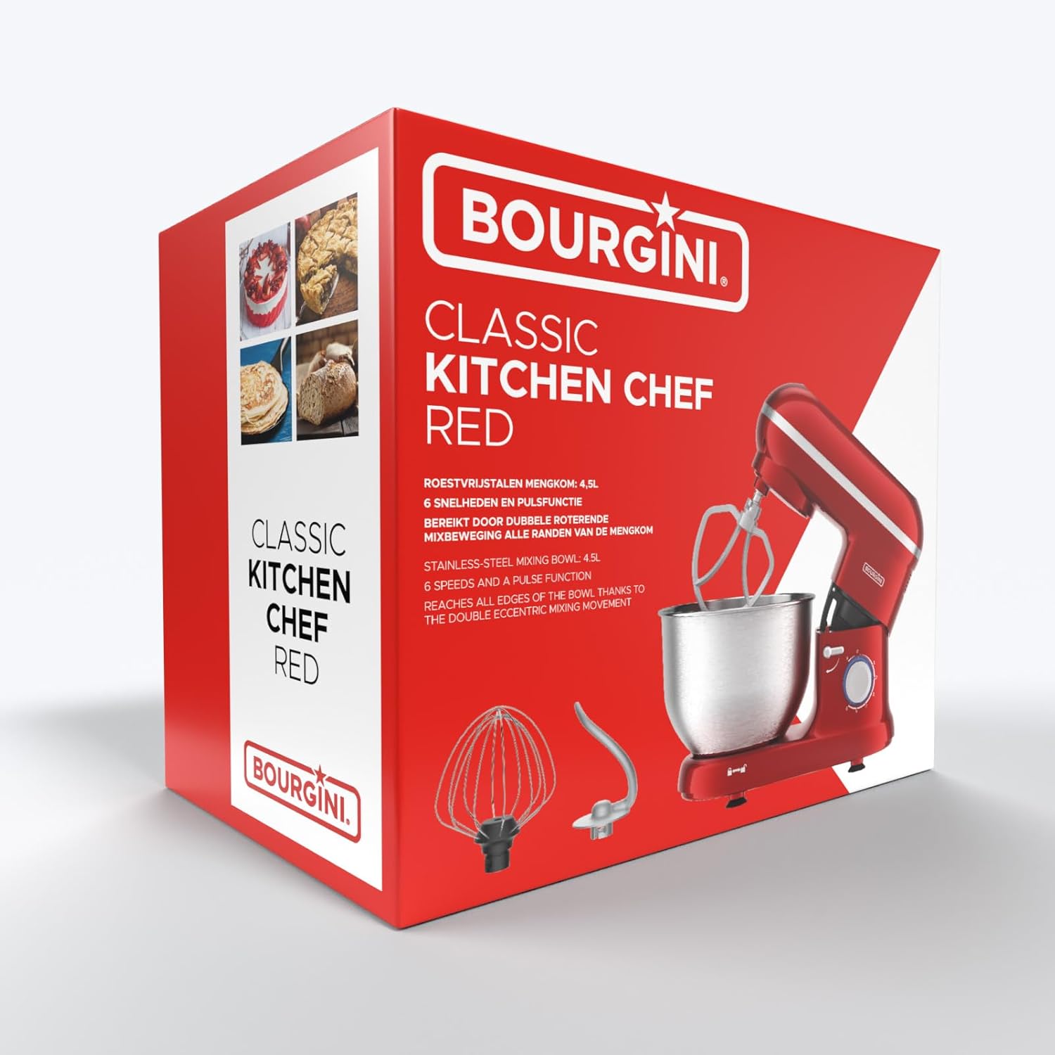 Küchenmaschine - Classic Kitchen Chef - Küchenmixer - Küchenroboter mit 4,5 Liter Fassungsvermögen, 1300-Watt-Motor (Rot)