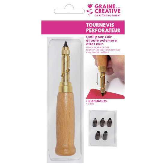 Tournevis perforateur cuir avec 6 embouts