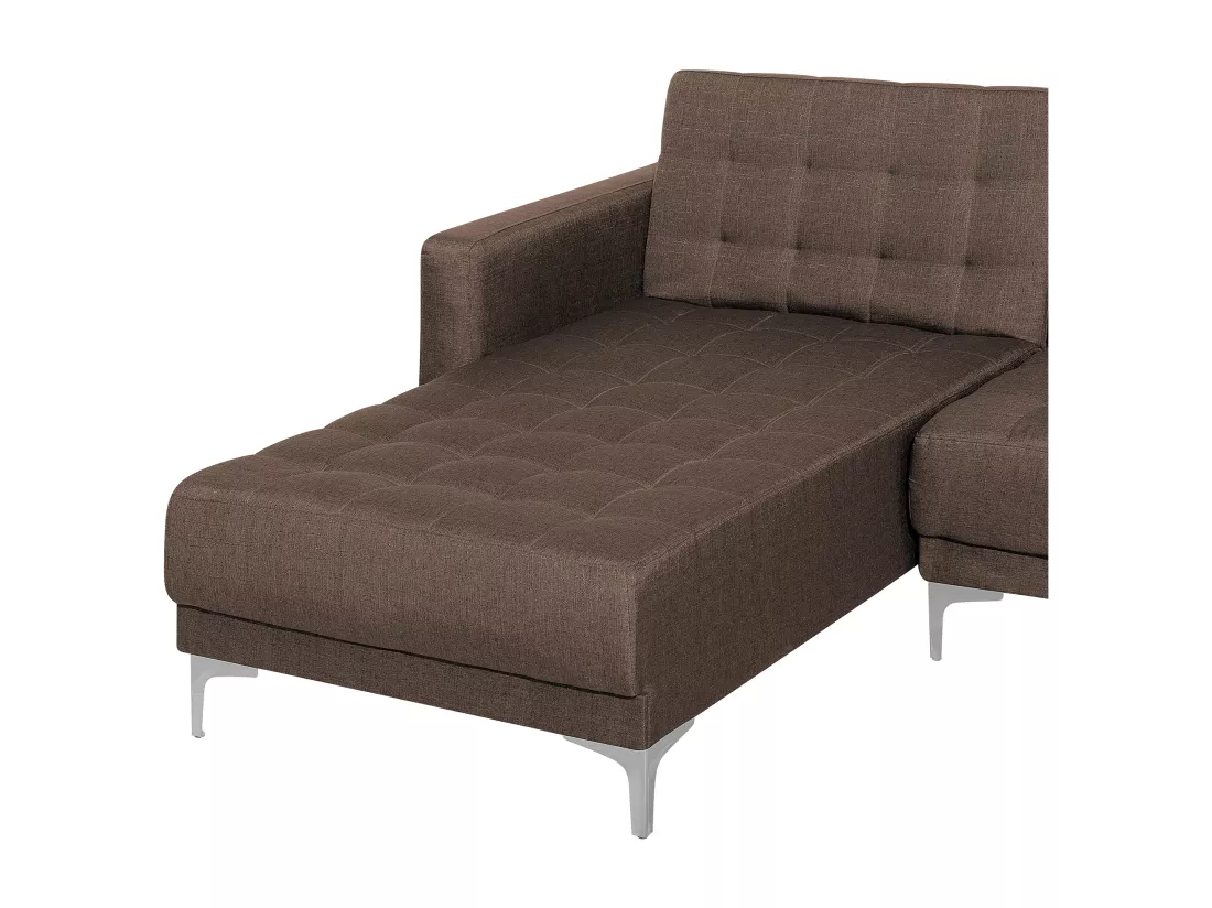 Canapé angle gauche convertible en tissu marron foncé 4 places avec pouf ABERDEEN