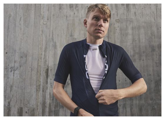 Maillot Manches Courtes POC Essential Road Logo Bleu Marine