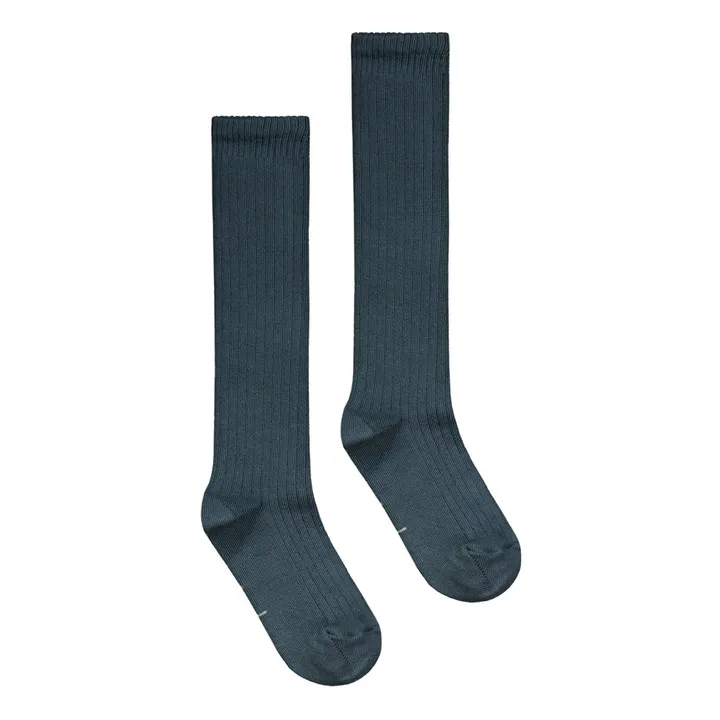 Gray Label Chaussettes Long Ribbed Coton Bio | Bleu gris
