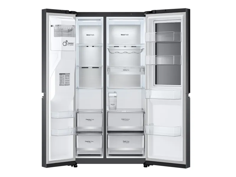LG GSXV91MCAE - Køleskab/fryser - side ved side med vanddispenser, isdispenser - Wi-Fi - bredde: 91.3 cm - dybde: 73.5 cm - højde: 179 cm - 635 liter - Klasse E - matsort