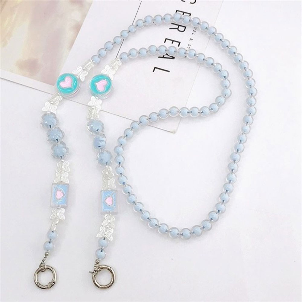 (120cm) Universal Necklace Handykette aus Perlen mit Karabiner Verschluss - Weiss / Blau