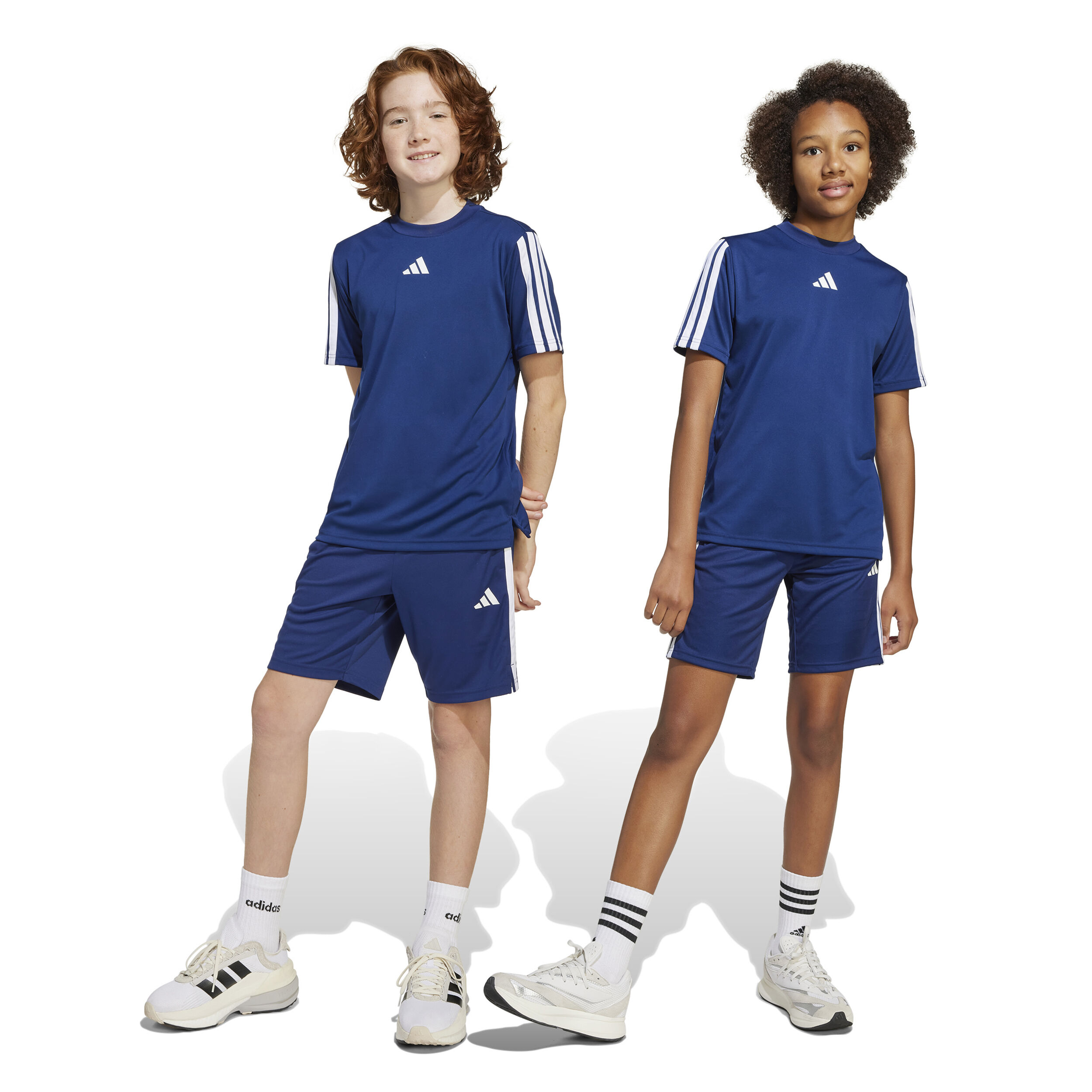 adidas Training Essentials 3 Stripes 8in Shorts Enfants - Bleu Foncé , Blanc