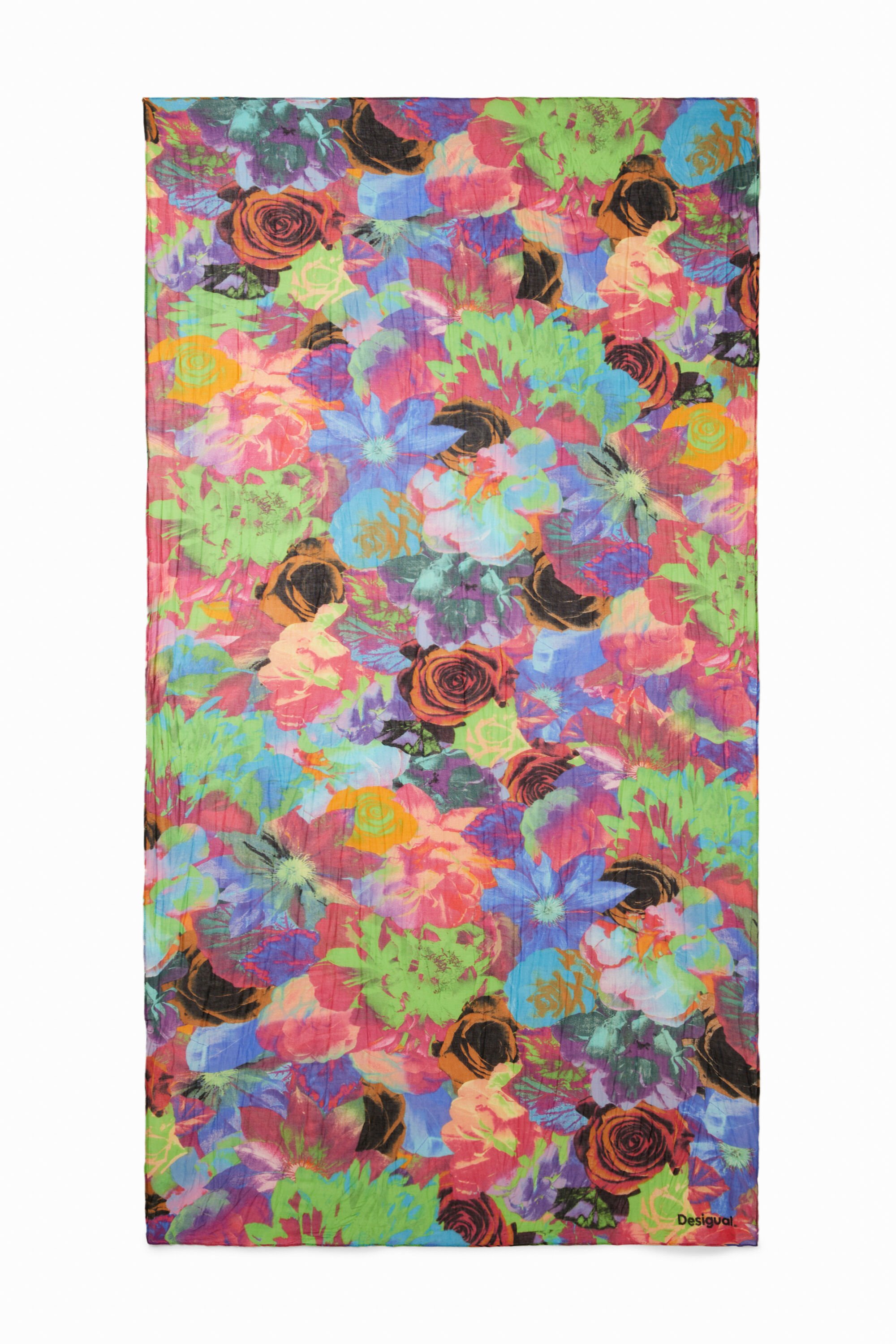 Foulard rectangulaire froissé fleurs