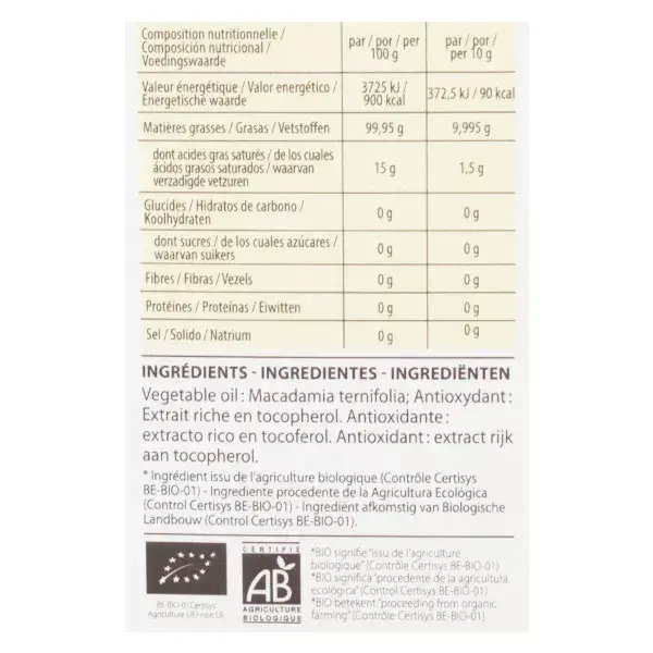 Óleo Vegetal de Macadâmia Orgânico Pranarom 50ml