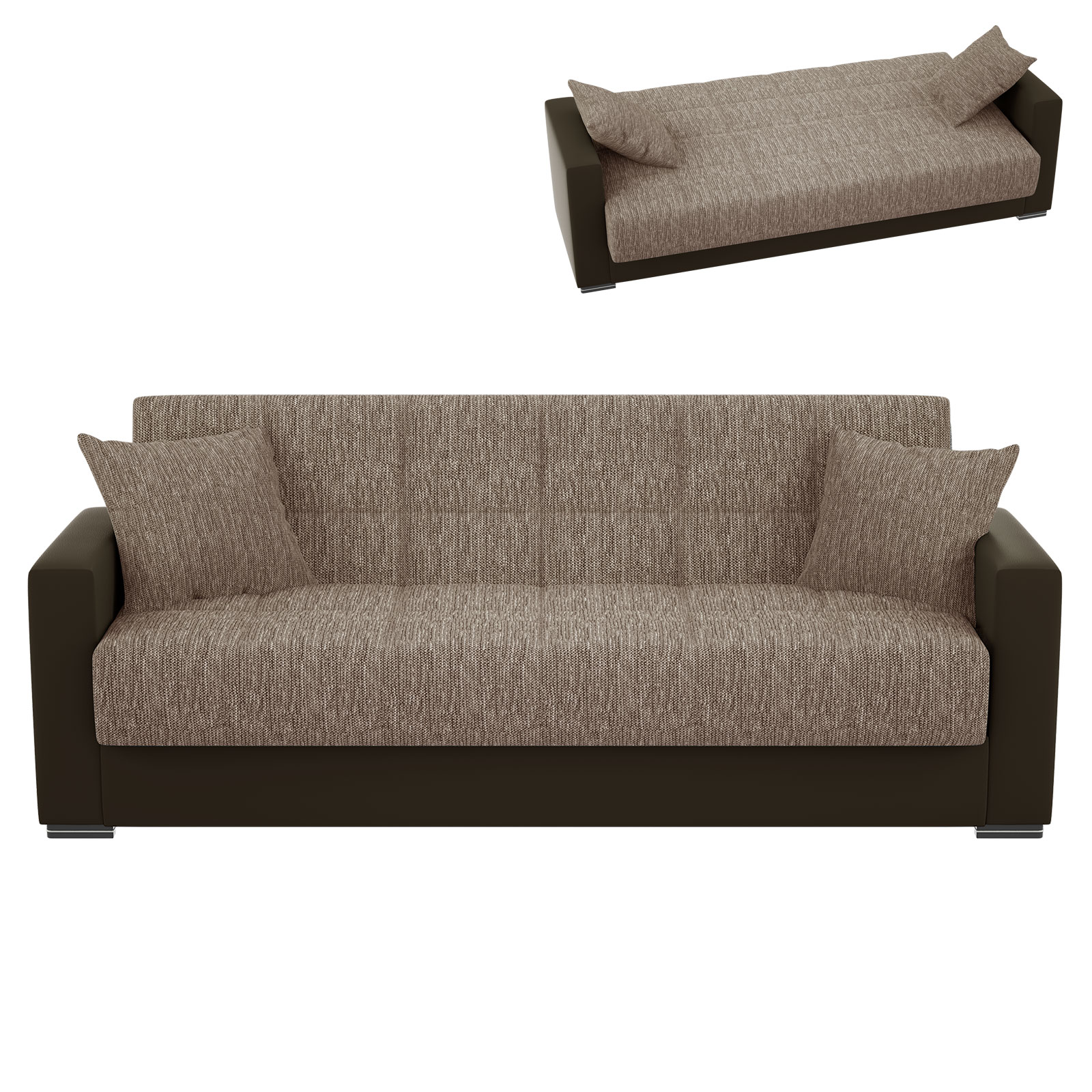 3-Sitzer Sofa - braun - mit Liegefunktion und Staukasten