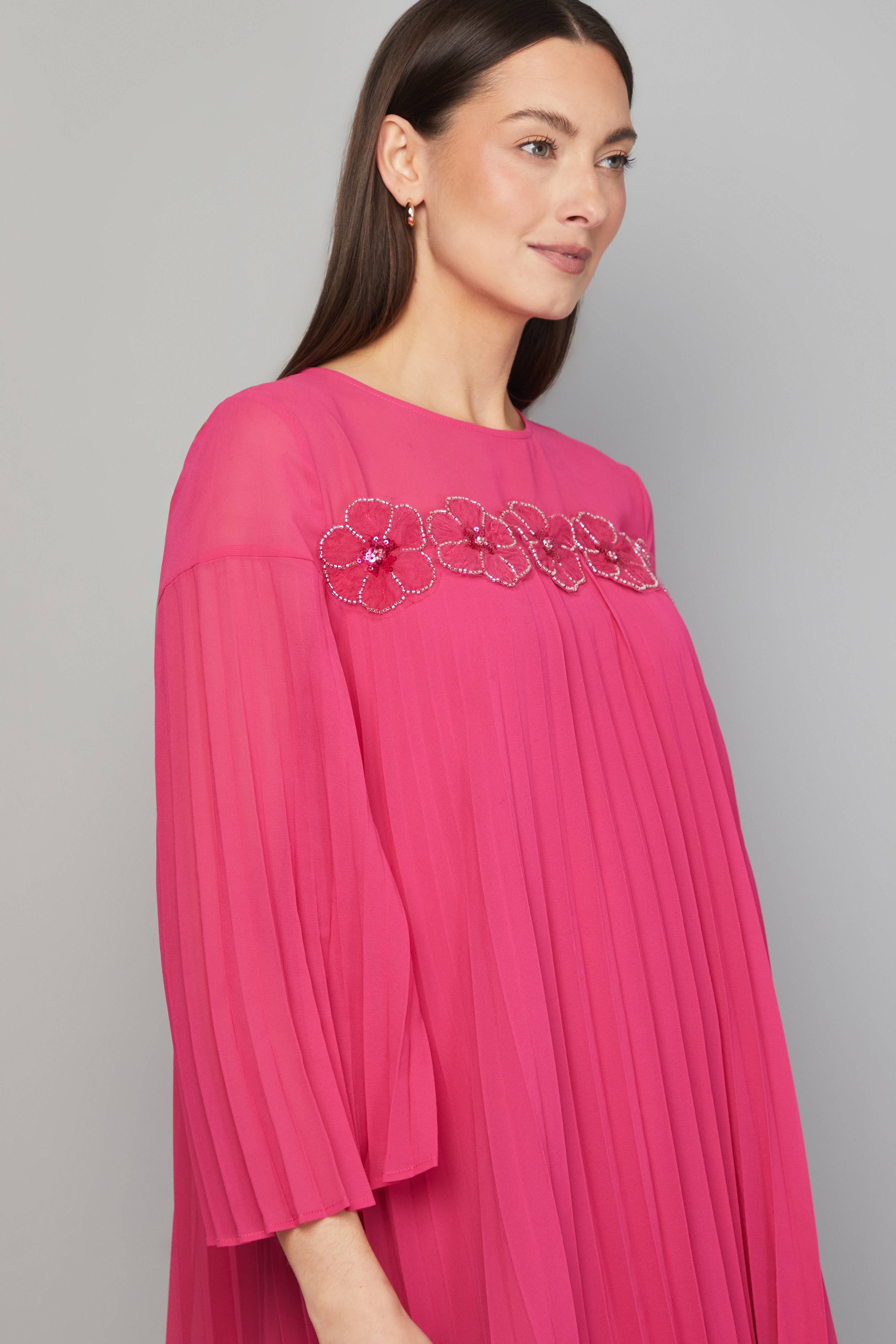 Wallis Robe Droite Plissée à Garniture Florale