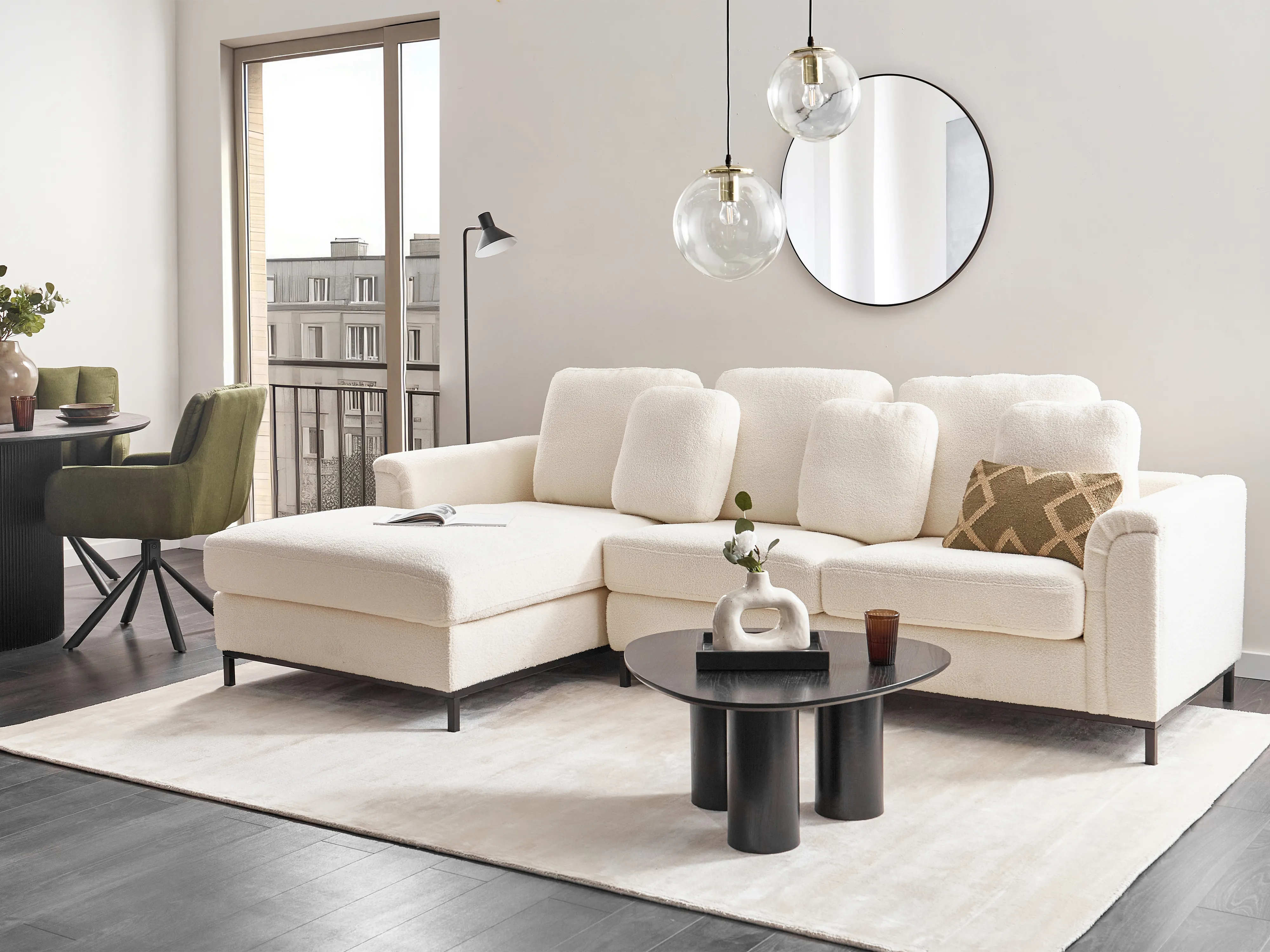 Hoekbank 4-zits OSLO Bouclé Wit rechtszijdig