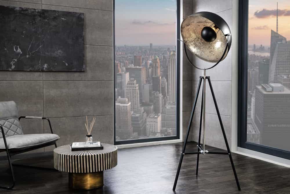 Stehlampe BIG STUDIO 170cm schwarz Blattsilber-Optik Industrial Design