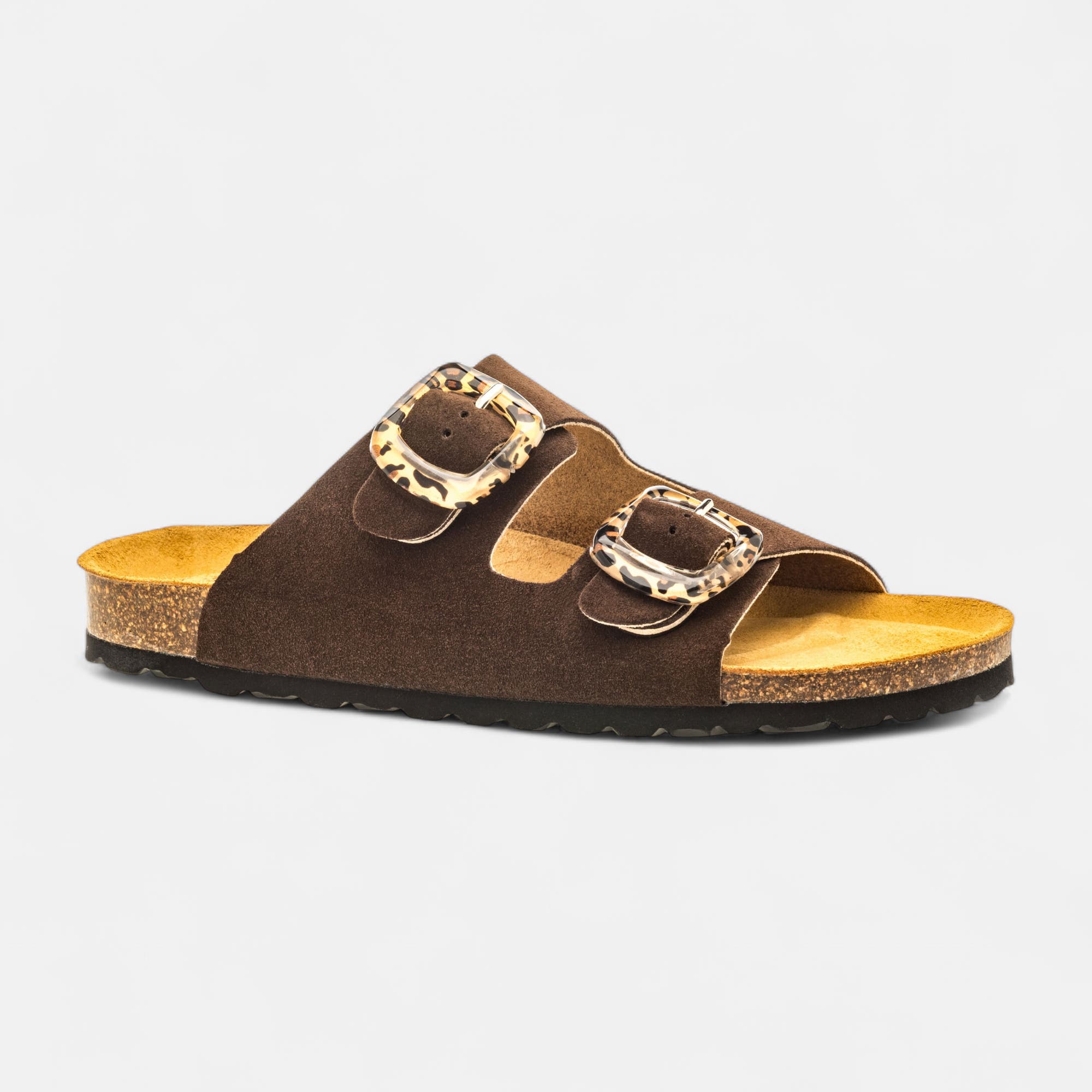 Mules semelle liège Femme en cuir marron