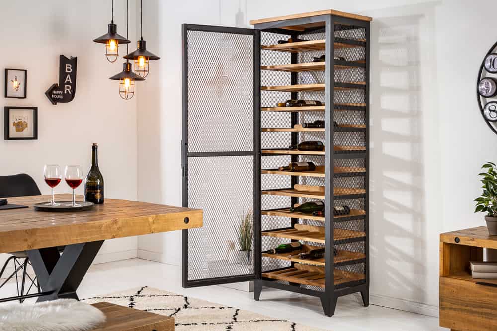 Industrial Weinschrank BODEGA 184cm recyceltes Pinienholz natur Weinregal für 72 Flaschen