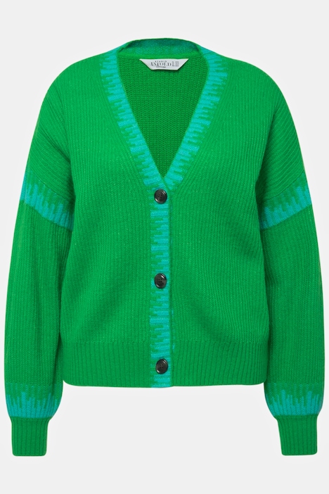 Strickjacke, oversized, Color-Akzente, V-Ausschnitt, Ballon-Langarm