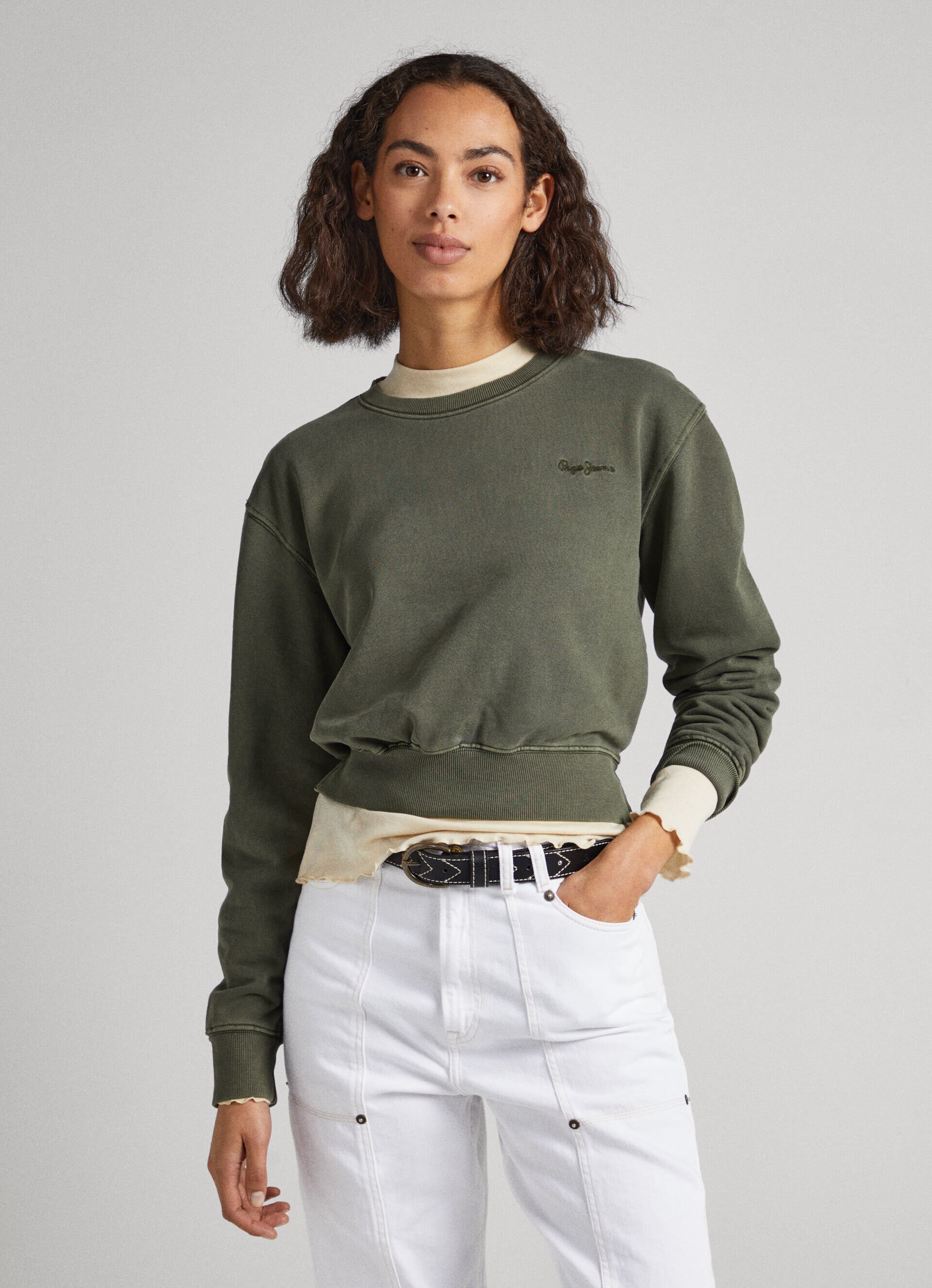 Moletom cropped de algodão - verde oliva