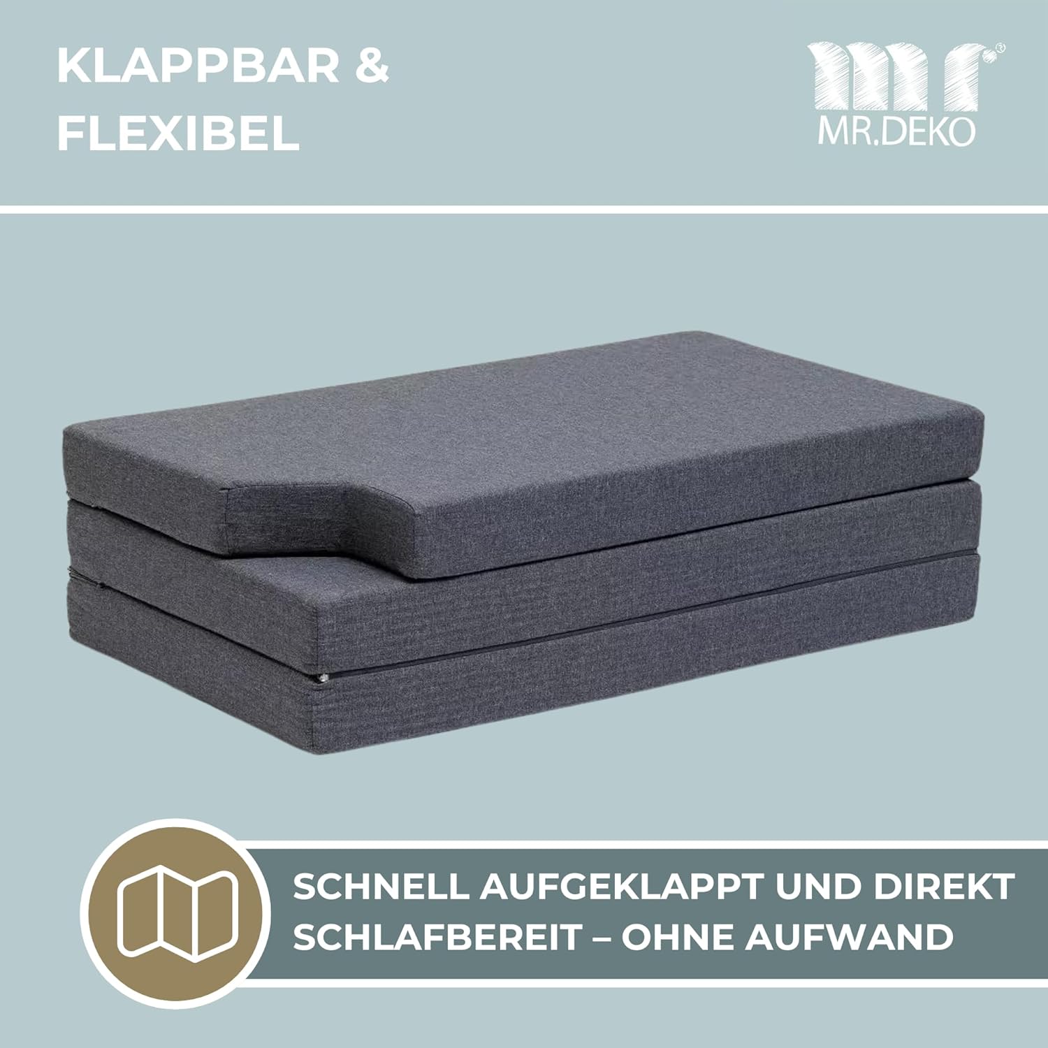 Camper´s Delight Klappmatratze für Mercedes Marco Polo | 200 x 110 x 8 cm - Camping Matratze mit waschbarem Bezug | Faltmatratze aus Schaumstoff | Schlafmatratze für Transporter | Reisematratze grau