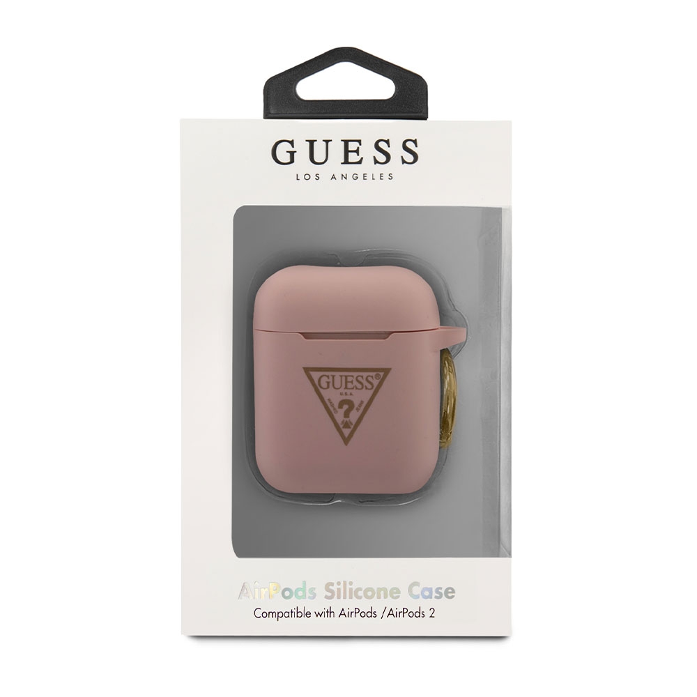 AirPods (1. & 2. Generation) Silikon Schutzhülle Triangles mit Scharnierring (GUACA2LSTLPI) - Rosa / Gold