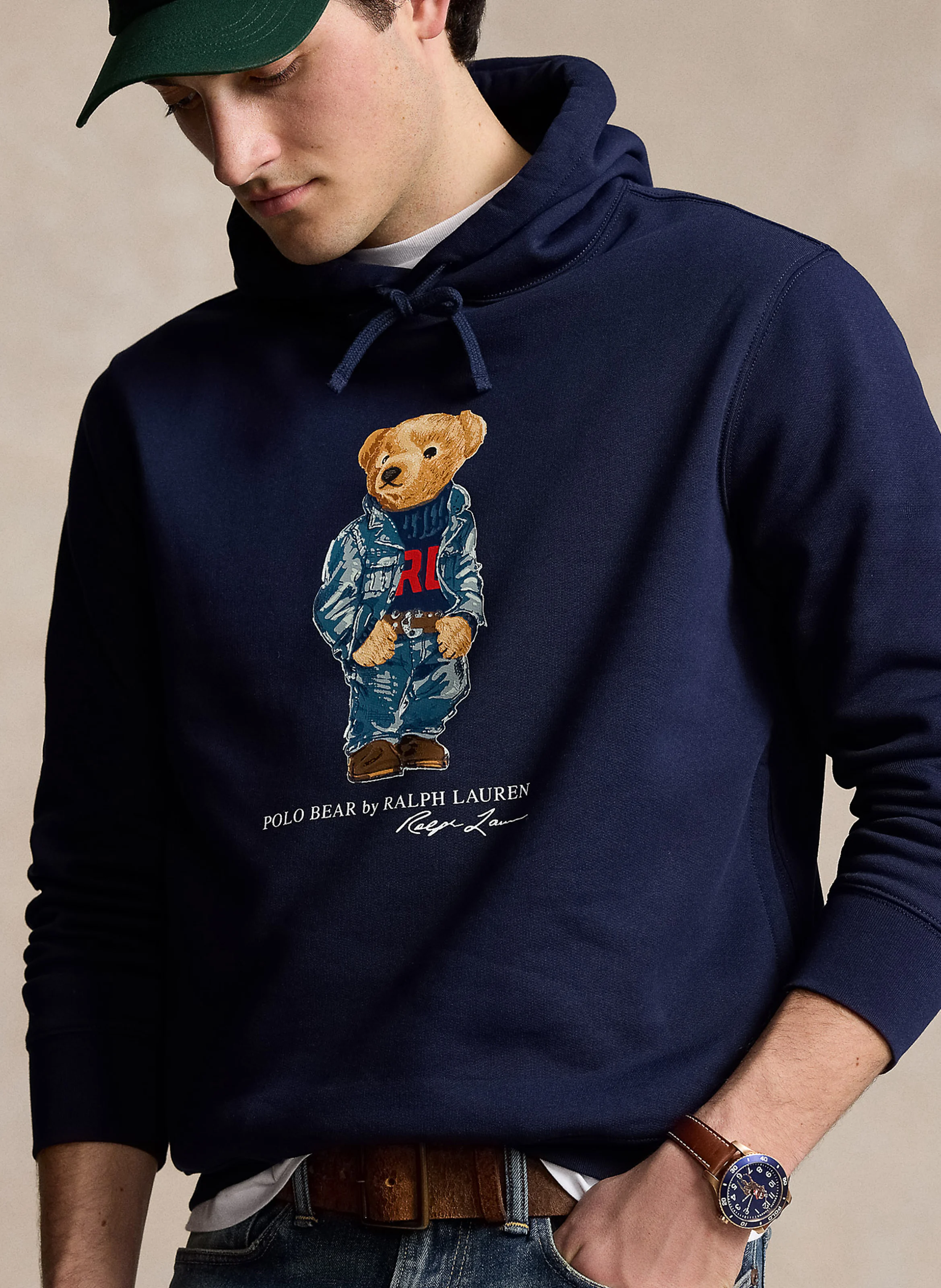 Sweat droit à capuche en coton mélangé sérigraphié | Bleu