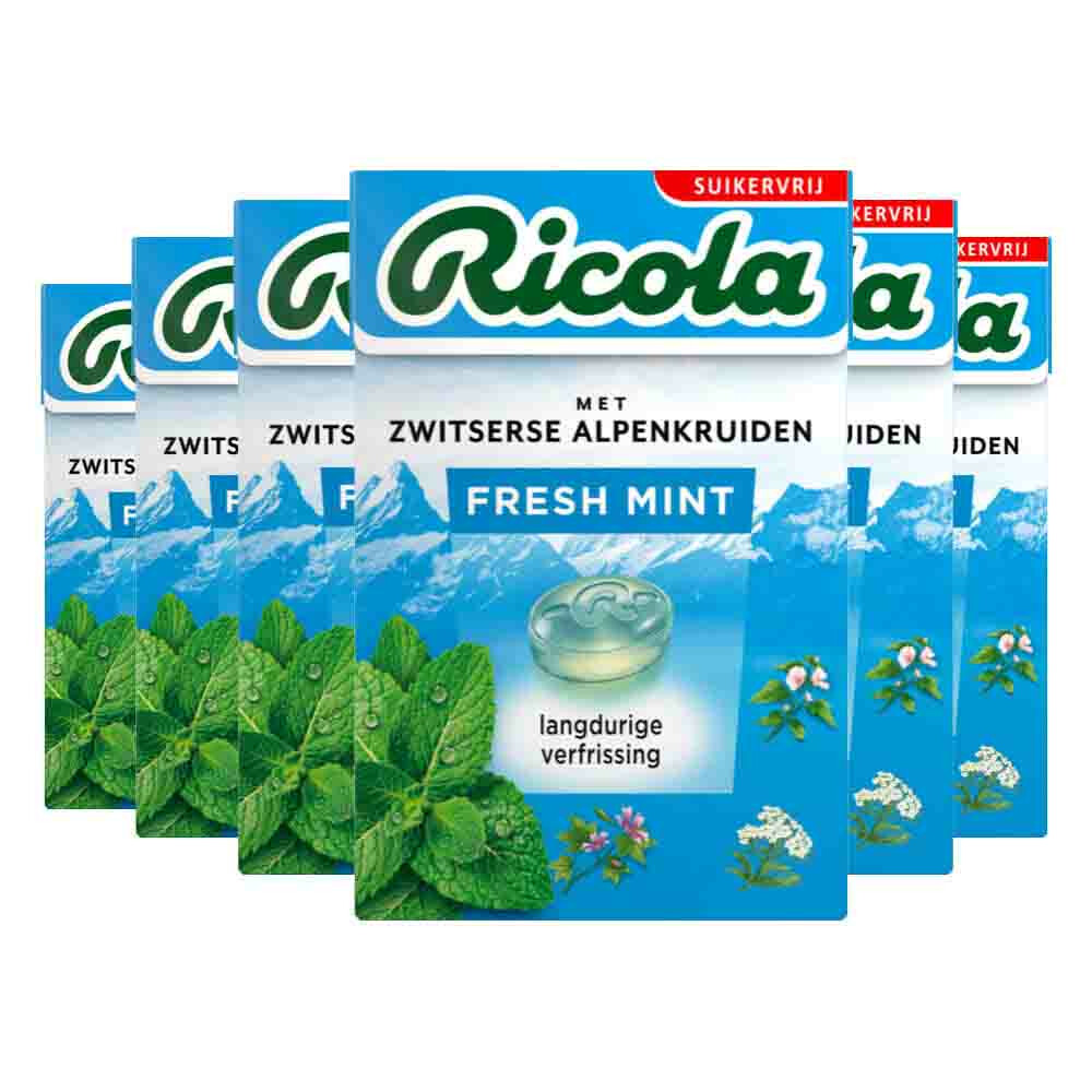 6x Ricola Fresh Mint Suikervrij Doosje50 gr