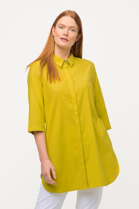 Bluse, Leinenmix, Vogelstickerei, Hemdkragen, 3/4-Arm