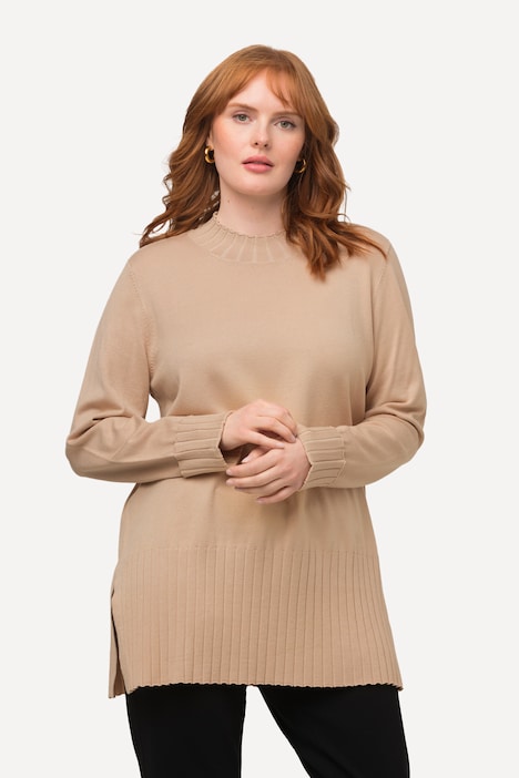 Pullover, gerippter Stehkragen, Langarm