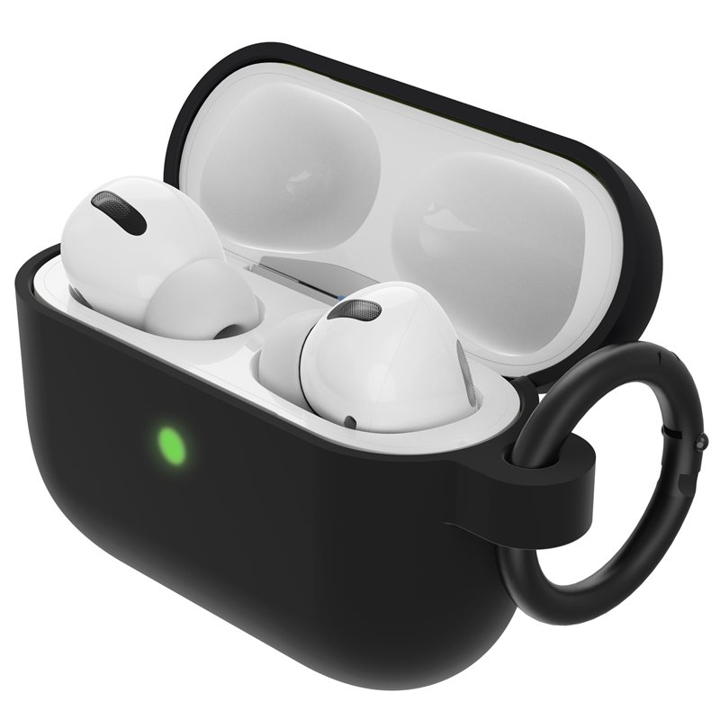 AirPods Pro Hardcase Schutzhülle Abdeckung mit 360° Schutz   Karabinerhaken (77-83782) - Black Taffy (Schwarz)