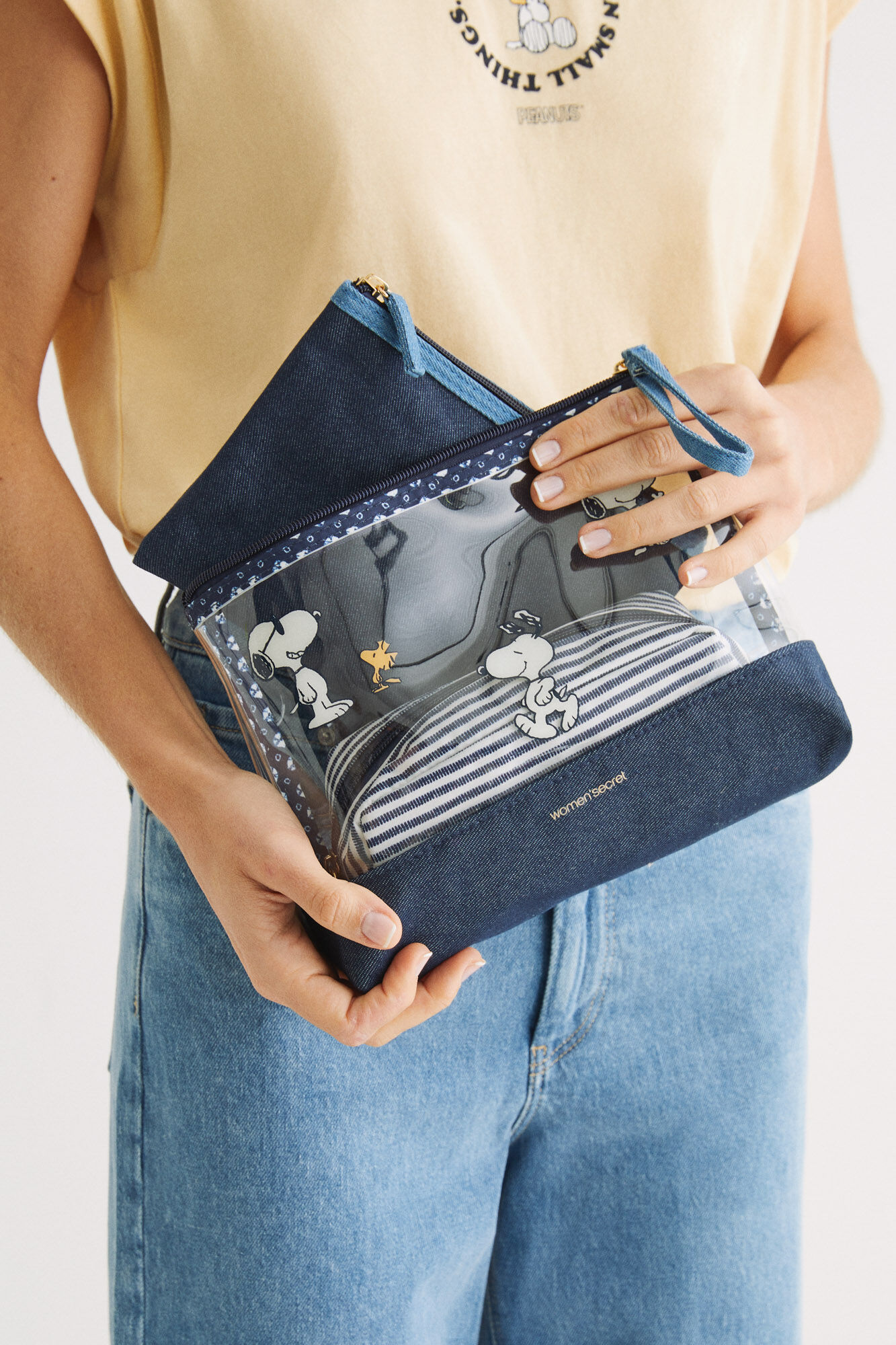 Nécessaire Snoopy em jeans (3 unidades) - azul